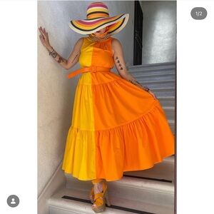 Christopher John Rogers target Two-Tone Orange yellow colorblock maxi dress xxs